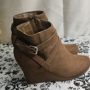 Report Brown Wedge Ankle‎ Boots with Strap Detail